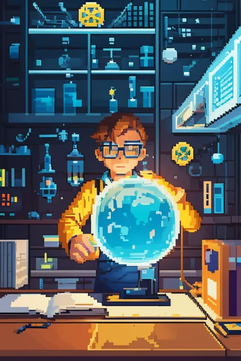 chemical element, the scientist, pixel art