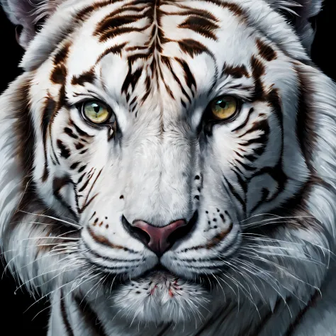 Colored ink poured on canvas, Form white tiger face. photore, Studio lighting, Sony A7, 35mm, hyper realisitc, Large depth of fi...