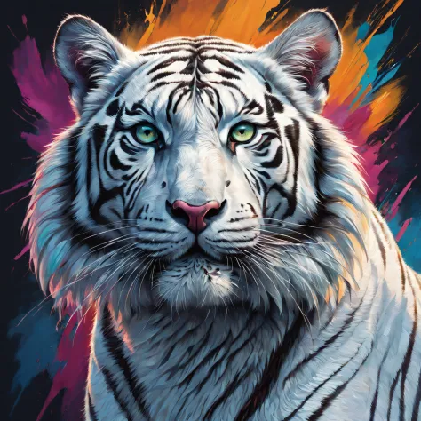 Best quality at best,ultra - detailed,actual,vivd colour,White Tiger,sportrait,illustratio,Focus sharp,Vibrant background,Delica...