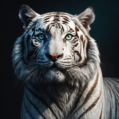 Best quality at best,ultra - detailed,actual,vivd colour,White Tiger,sportrait,illustratio,Focus sharp,Vibrant background,Delica...