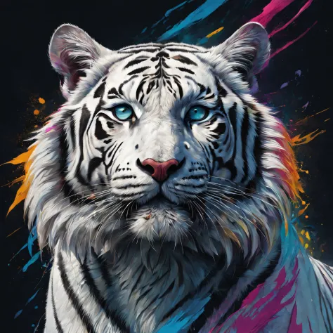 best quality at best,ultra - detailed,actual,vivd colour,white tiger,sportrait,illustratio,focus sharp,vibrant background,delica...