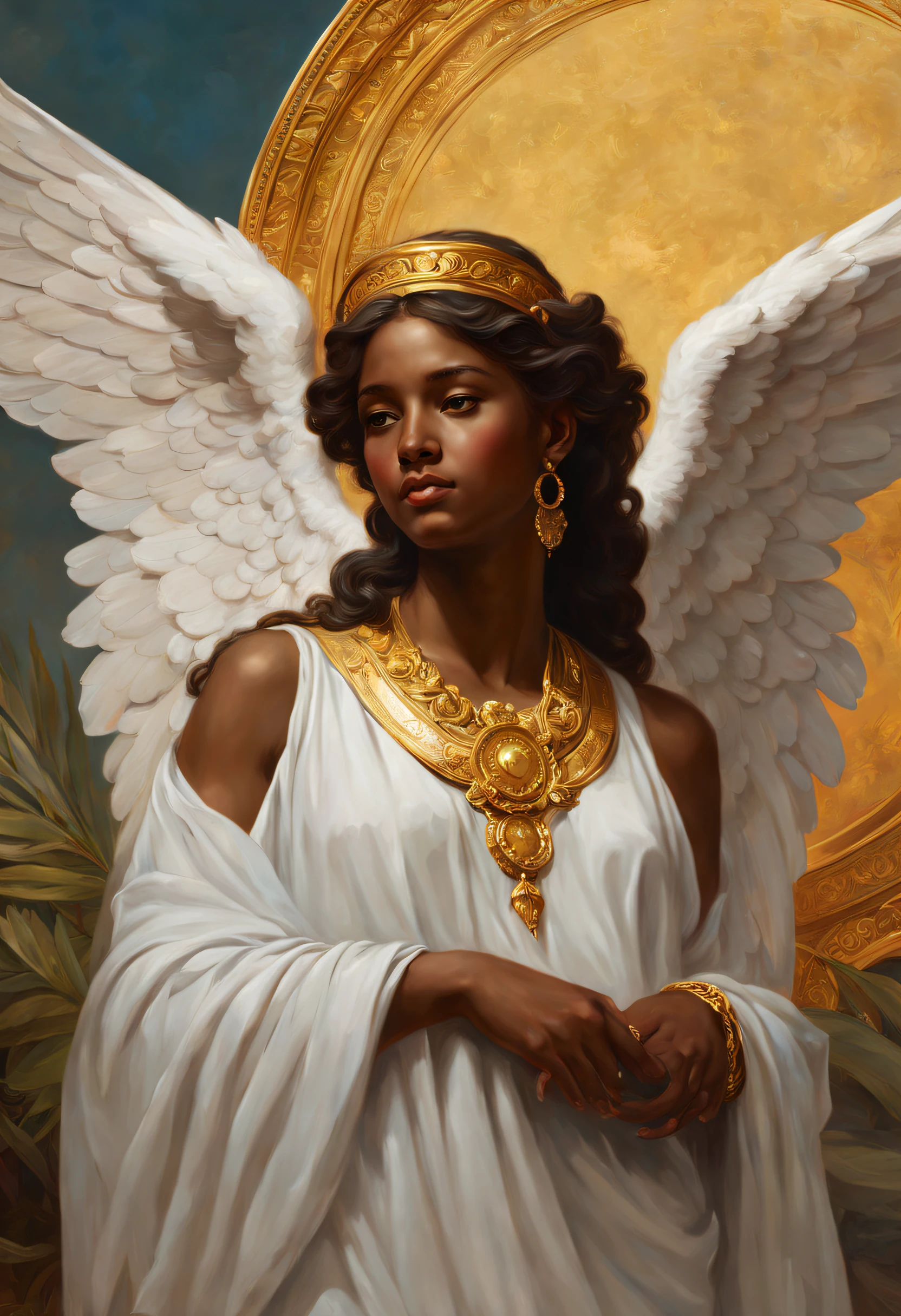 una pintura de&#39;un ange avec un halo, por Alexandre Cabanel, Ganador del concurso Zbrush Central, santo patrono de 🛸🌈👩🏾, Volegov, pintura al óleo muy detallada, avatar image