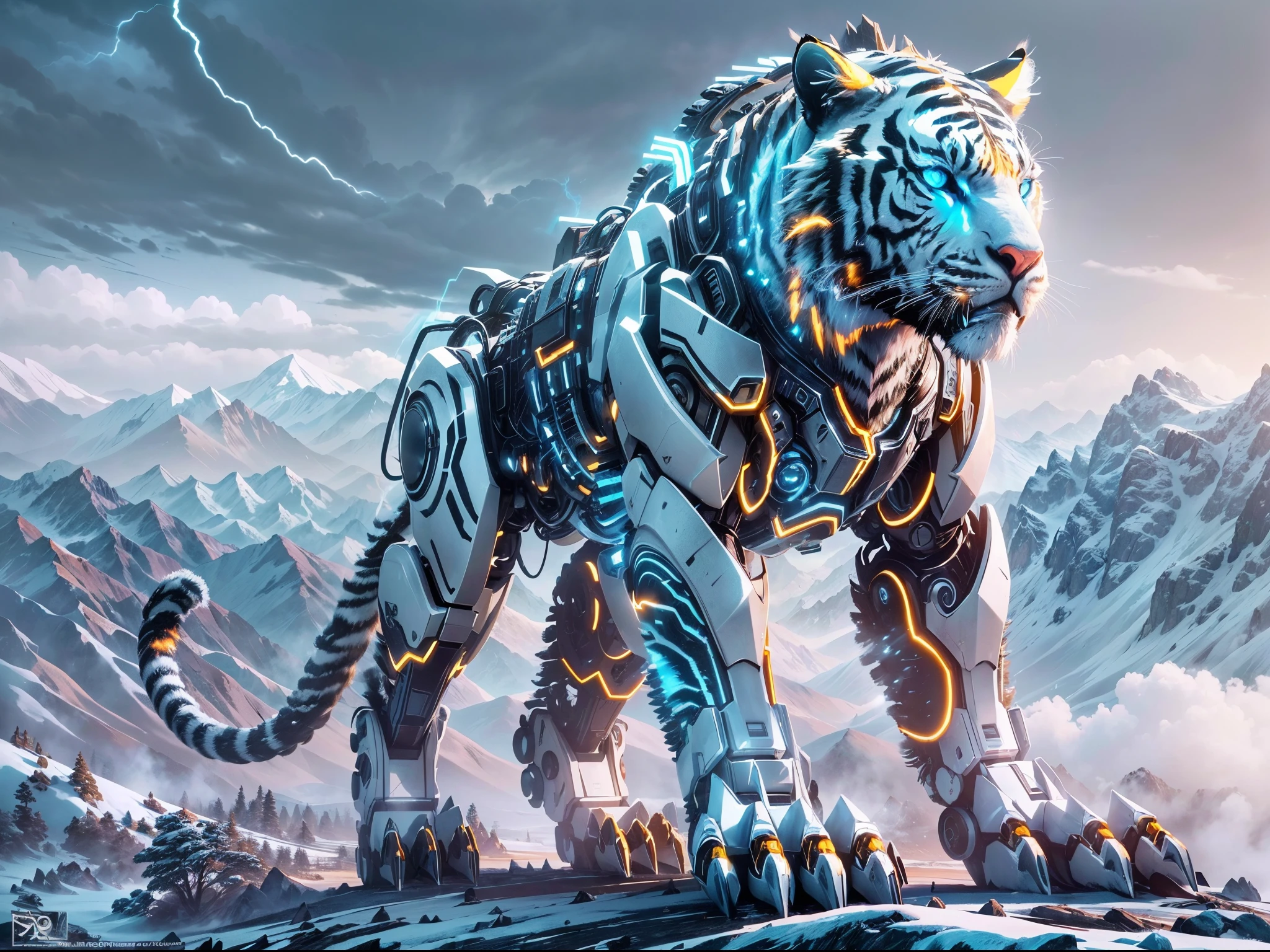 White tiger x future tech created with SeaArt AI