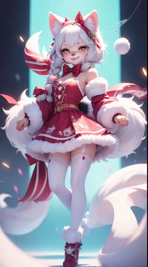 full body photo, White gradient background，(14-year-old beautiful girl:1.6),（in a panoramic view：1.2，full bodyesbian：1.2） (Lori:1.2)，(furry anthro:1.7, Features of the furry feet body Beast ), Beautiful loli ,hdr（HighDynamicRange），Ray traching，Hyper-Resolu...