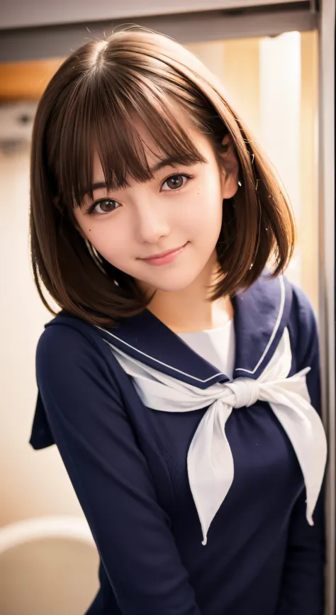 top-quality, 8K, ultra-detailliert, Photorealsitic, Beautiful face, Love Plus, Yasushi Anegasaki々, a sailor suit, brown haired, ...