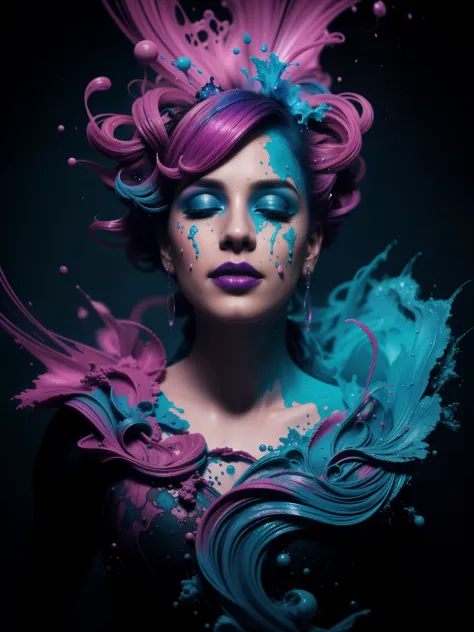 Alberto seveso art, dancing sillhouette, water ink, blue, purple, pink, ink water, ink cloud, alberto seveso art, loose painting...