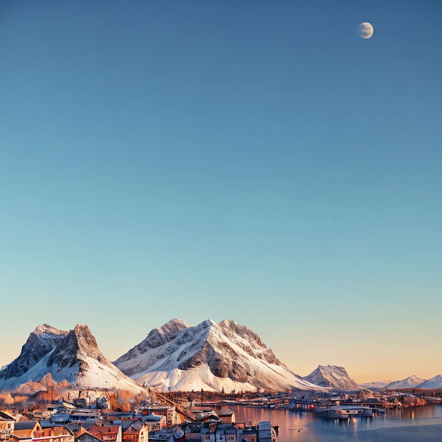 empty sky, (clear sky), cloudless, big autumn landscape, empty foreground, massive landscape, gigantic fantasy landscape, castles, bridge, mountains, forest, highly detailed, details, ocean, photorealistic, 8k, masterpiece, from above,