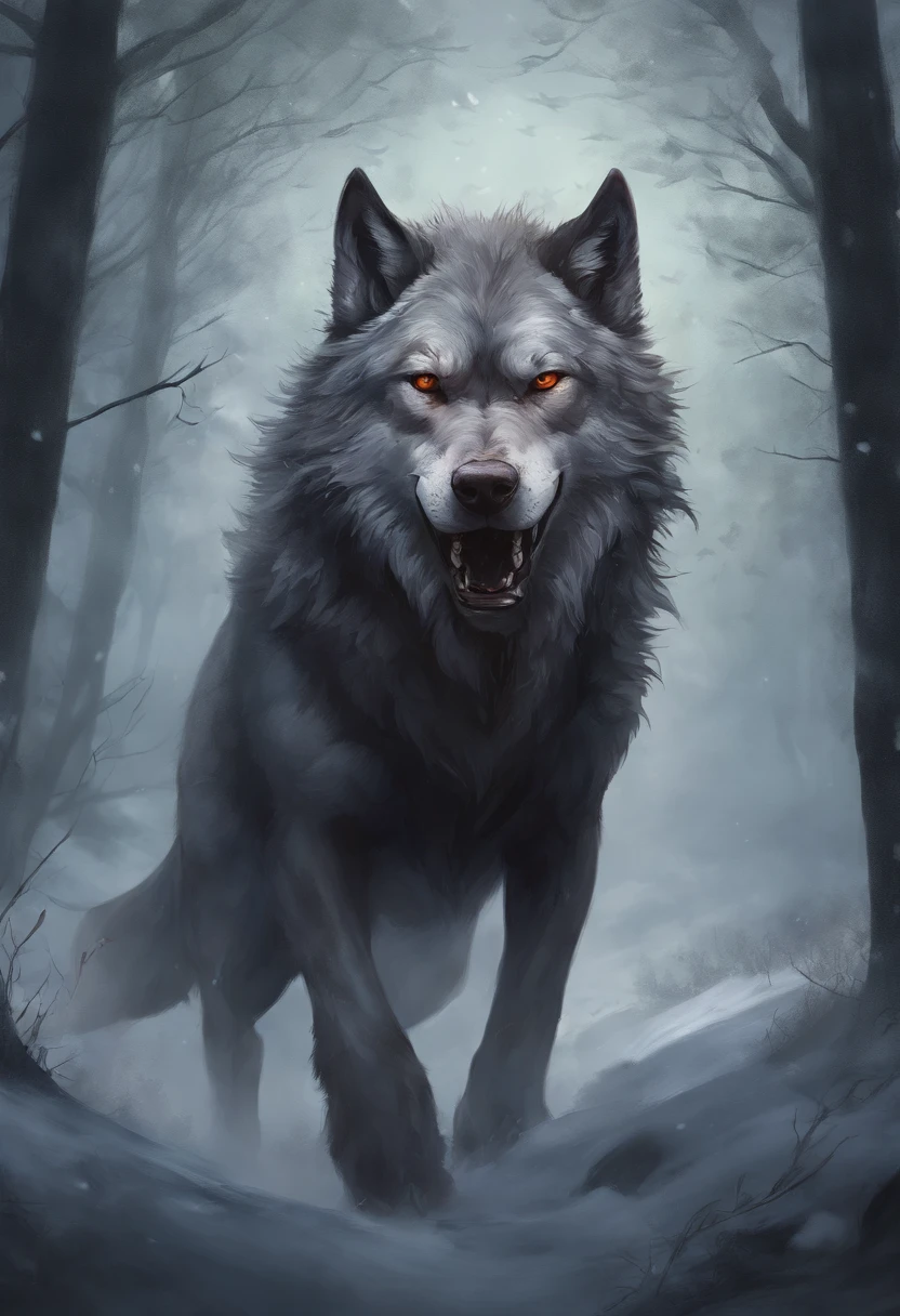 (Best Quality,4K,8K,hight resolution,masutepiece:1.2),Ultra-detailed,Realistic,Photorealistic:1.37,A terrifying direwolf on a string made of chains,Menacing red eye glow,Layered Fur Textures,bloody drool dripping from sharp fangs,,Leathery weathered iron chains,massive paws with powerful claws,,Dark and eerie forest background,Bone-chilling growl,Resolute and fearless attitude,foggy atmosphere,Menacing shadows in the moonlight,Battle scars on the body of a direwolf,Aurora Borealis twinkling in the sky,heavy breathing and steam coming out of the nostrils,,Ominous storm clouds gathering in the background,An ominous soundtrack playing in the distance,Subtle highlighting and shading for added depth,Contrasting color palette of warm and cool colors,Dynamic lighting and shadows,Premonition and suspense mood.