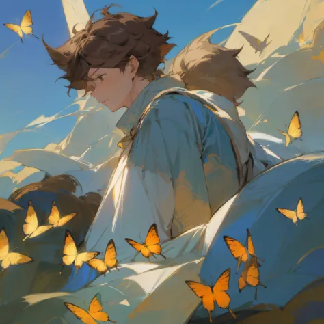 oikawa tooru,((solo focus))brown hair,brown eyes,short hair,1man,he is a breathtaking, his presence is like sunlight itself, flo...