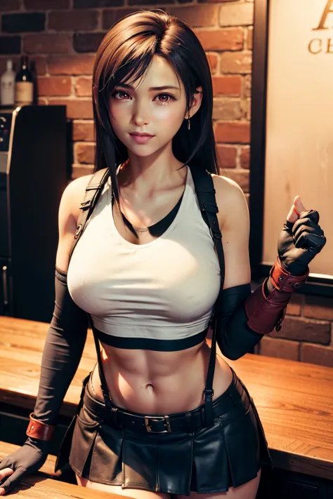 8k,​masterpiece, bset quality,huge tit、（1girl in、tifa lockhart、red_eyes、black hair、long hair、Flapping hair， Adult beauty、shinny ...