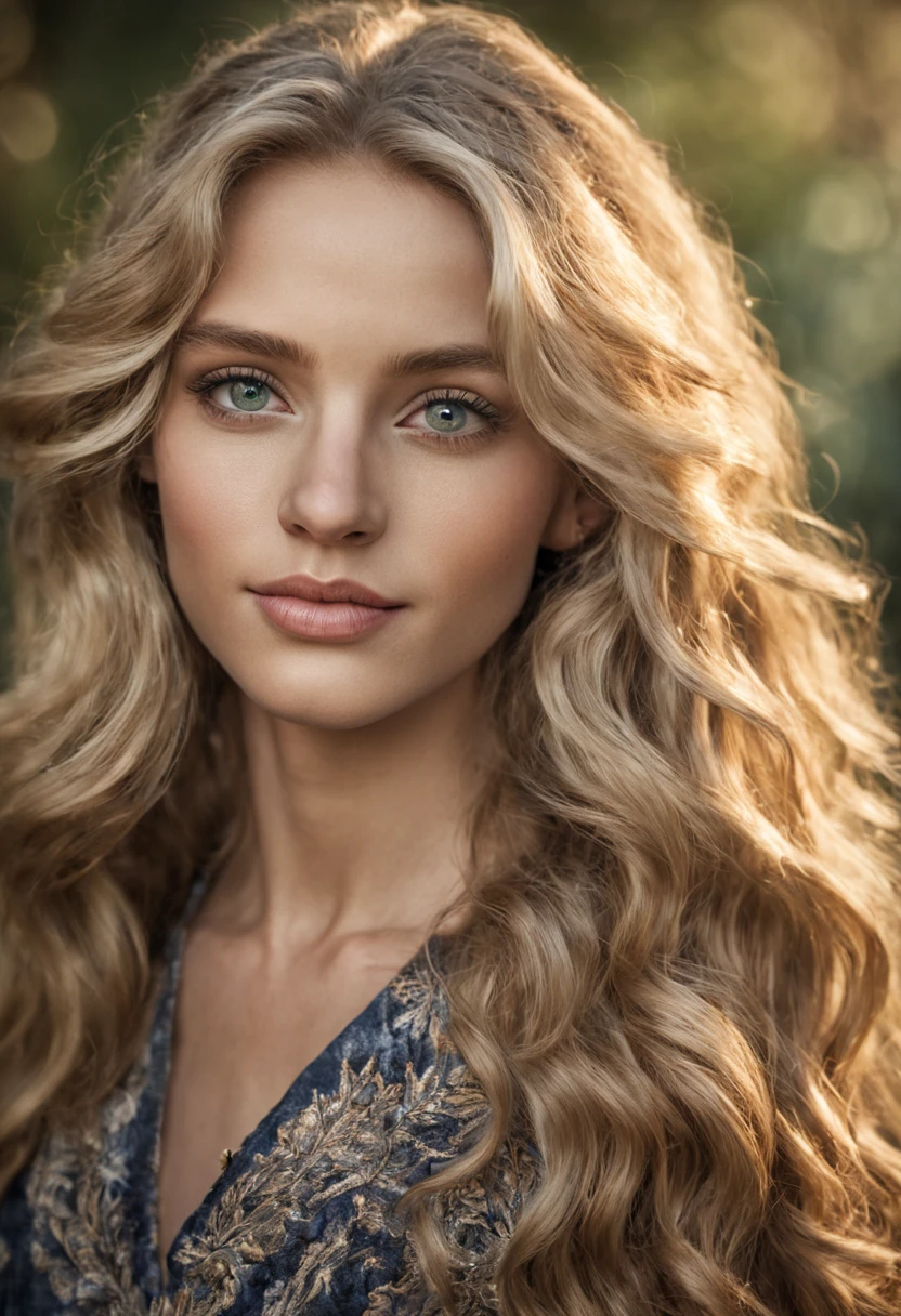 half body portrait photo of a beautiful 25 years european woman, endless long (extra long wavy blonde hair), [[[[chest]]]] [[[[neck]]] [shoulders]]]]], Award - winning photograph, Masterpiece, 8k, ultra high res, hyper detailed, beautiful woman, perfect face, rule of thirds, Perfect eyes, Perfect iris, perfect pupils, (perfectly round iris:1.3), Perfect lips, Perfect teeth, dimples, perfect nose, highly detailed hair, ((detailed face)), ((detailed facial features)), (finely detailed skin), tanned skin, realistic skin texture, extreme skin details, (pores:0.1),(sweaty:0.8), insane details, intricate details, amazing fine detail, photorealistic, photograph, realistic, realism, photorealism, rich colors, lifelike texture, neutral colors, god rays, Soft front light,cinematic lighting, dramatic lighting,dappled light on face, backlight on hair, sharp focus, wide angle, film grain, dslr, raw photo, photographed on Nikon