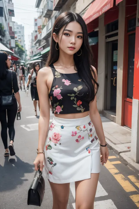 (8K, Ultra high res:1.1) Nguyen, an 18-year-old vibrant Vietnamese girl, exudes youthful charm in a modern Vietnamese-inspired o...