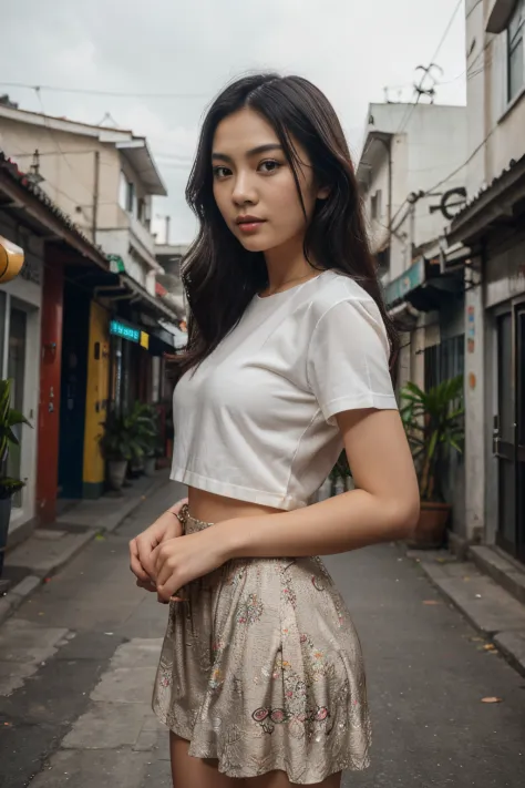 (8K, Ultra high res:1.1) Nguyen, an 18-year-old vibrant Vietnamese girl, exudes youthful charm in a modern Vietnamese-inspired o...