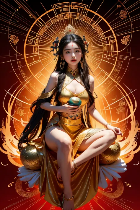 ancient chinese goddess, guanyin of the southern seas, guanyin, inspired by india, avalokiteşvara rides in phoenix，,serene expre...