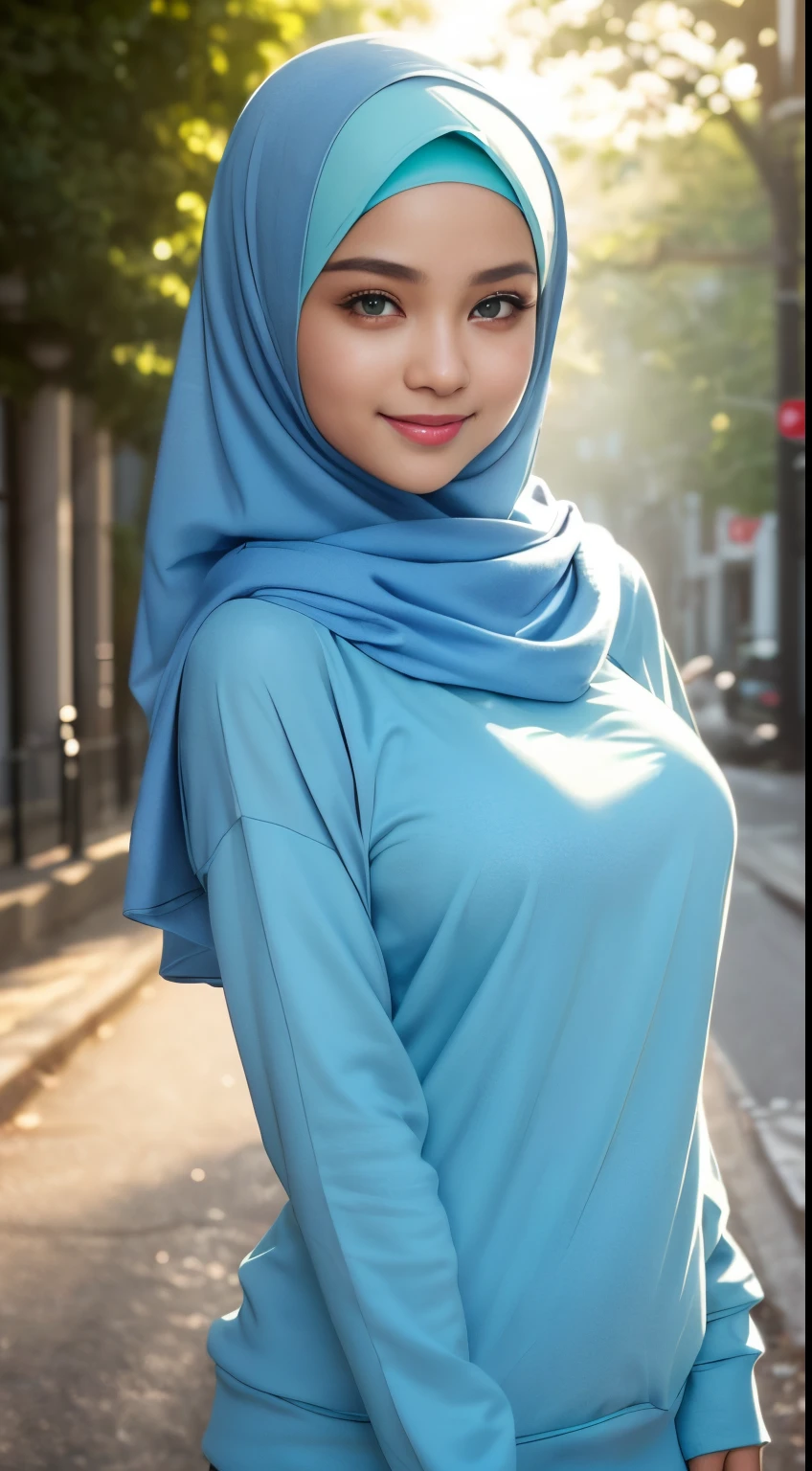 A woman wearing a blue hijab poses for a picture - SeaArt AI