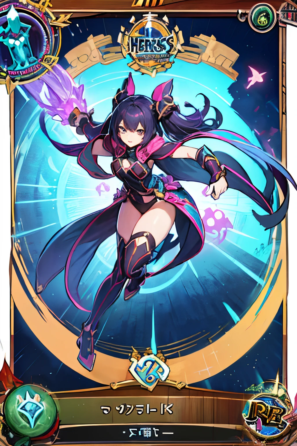 A card with a female character in a dark outfit and a sword - SeaArt AI