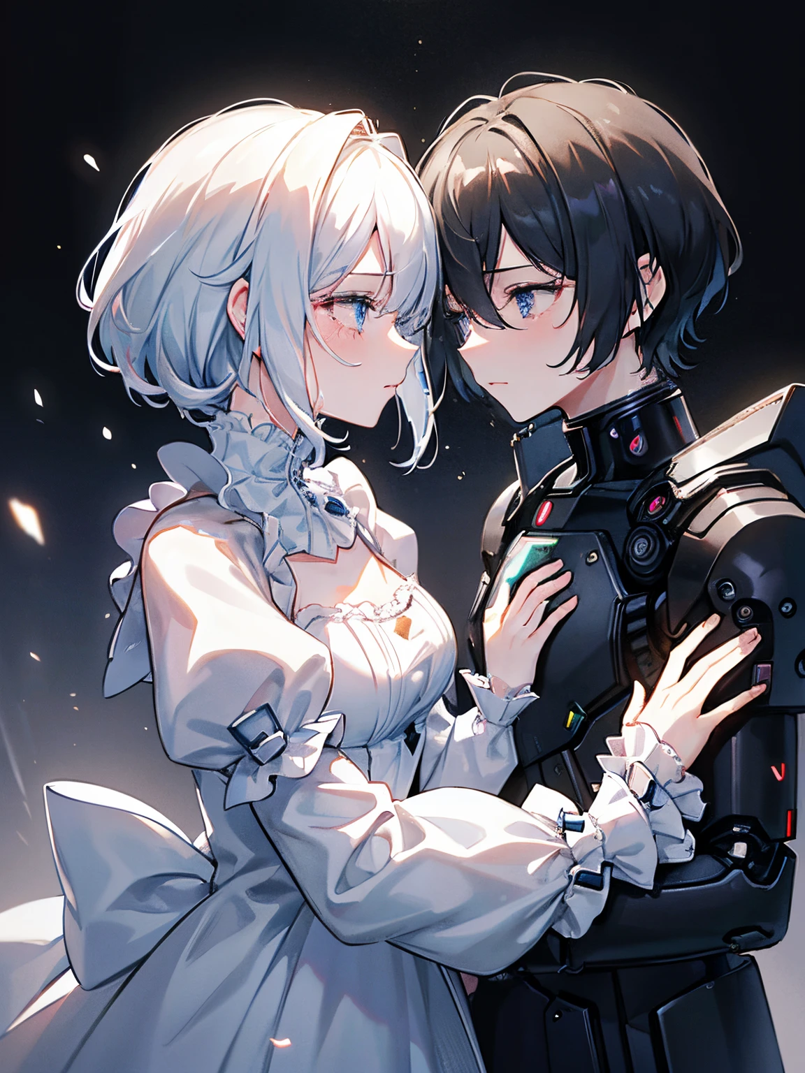 Anime couple in a dark room with a black background - SeaArt AI