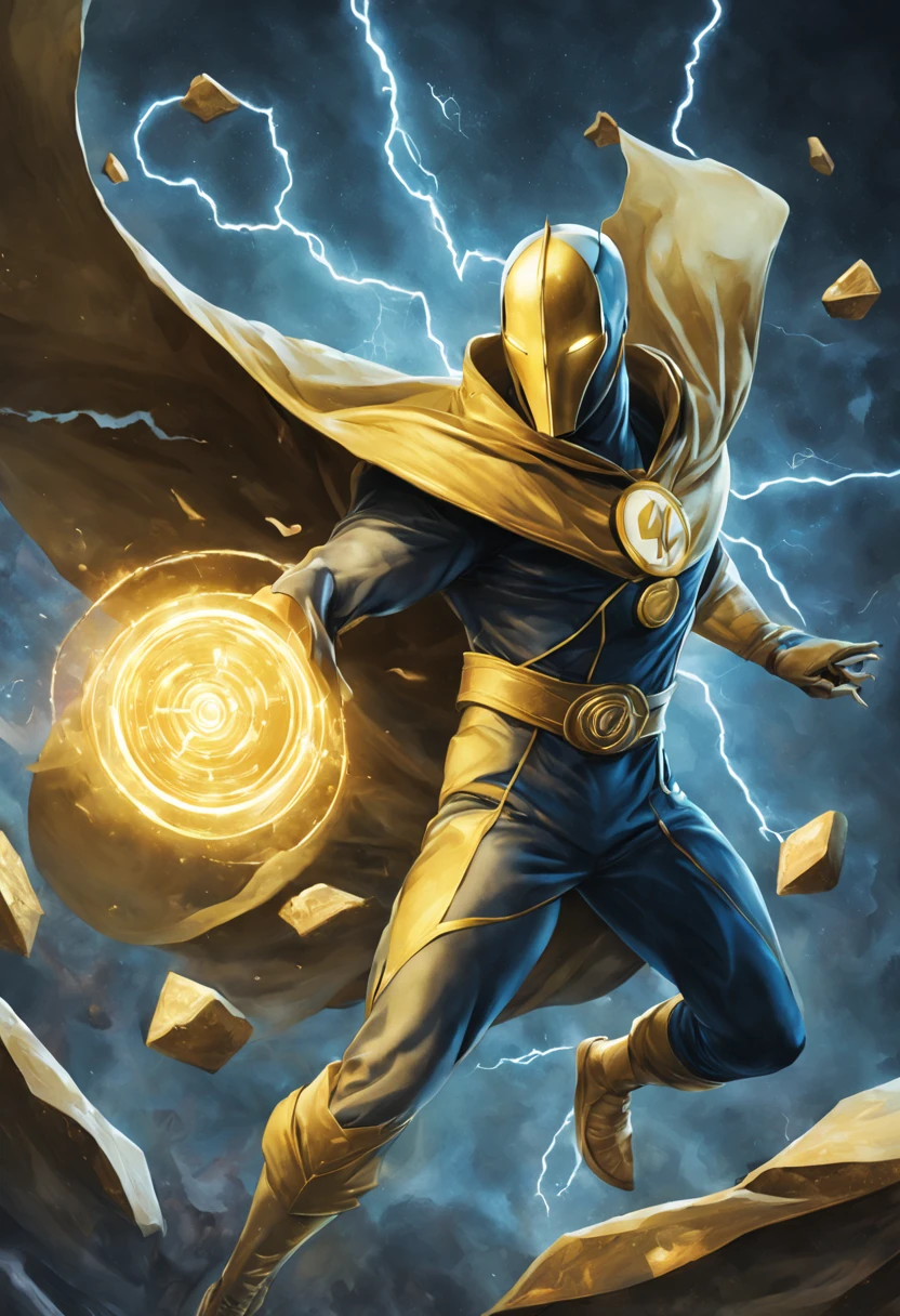 Doctor Fate from the DC Universe, with magic seals, lightning bolts
