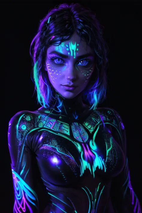 (black light painted on girl&#39;s face:1.3, close up black light), (masutepiece:1.3), (8K), (Best Quality:1.4), (nffsw:1.2), (P...