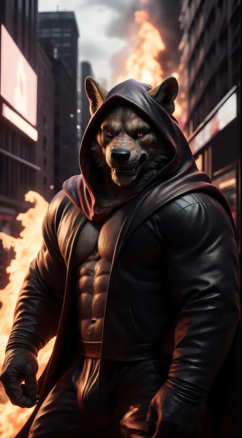 (best quality,16k,32k,highres,masterpiece:1.2),ultra-detailed,(realistic,photorealistic,photo-realistic:1.37),(Ultimate Orochi Cooper) bright red eyes wearing a black hooded cape looking at the viewer serious expression on his face full body a realistic ba...