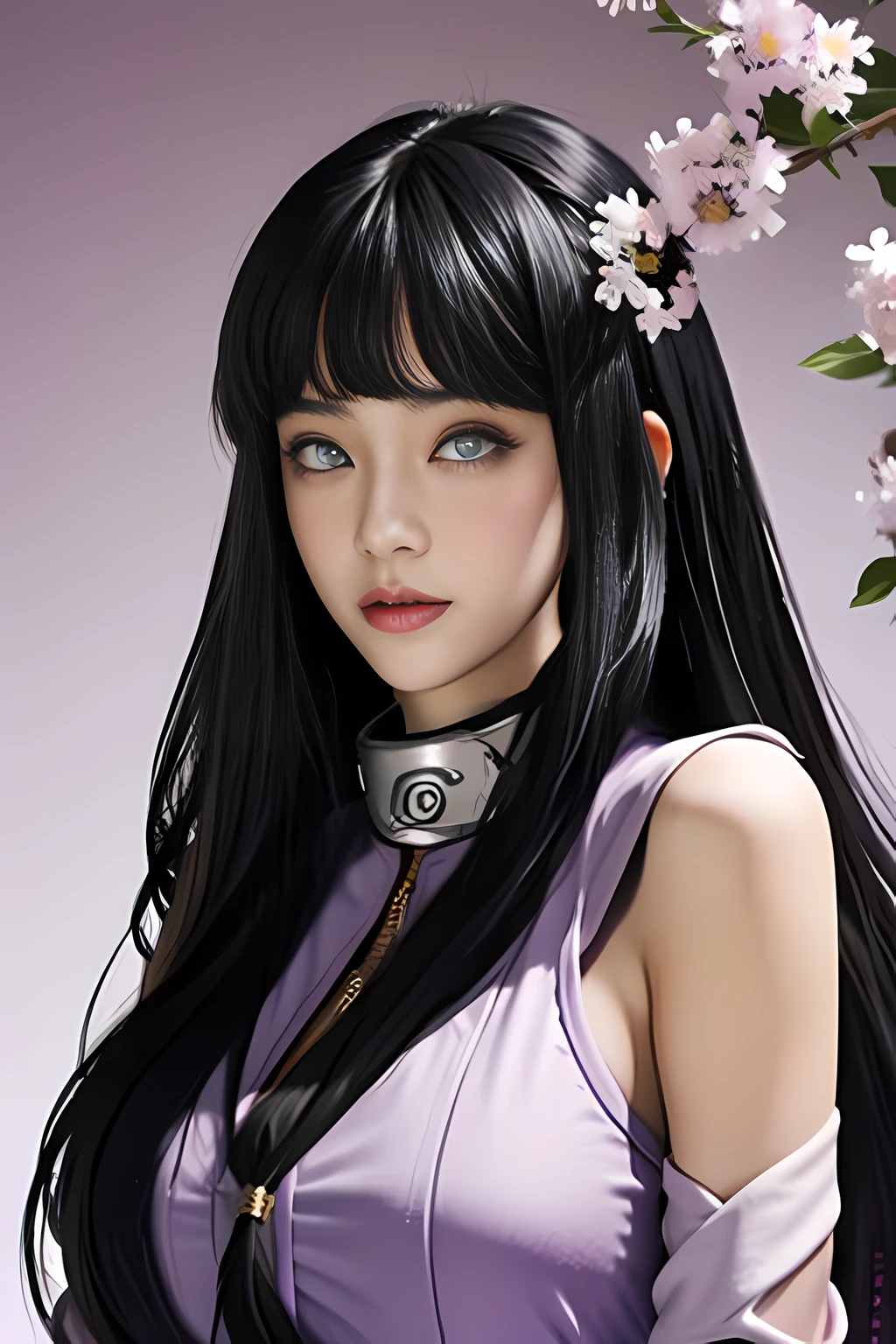 A close up of a woman with long black hair and a purple dress - SeaArt AI