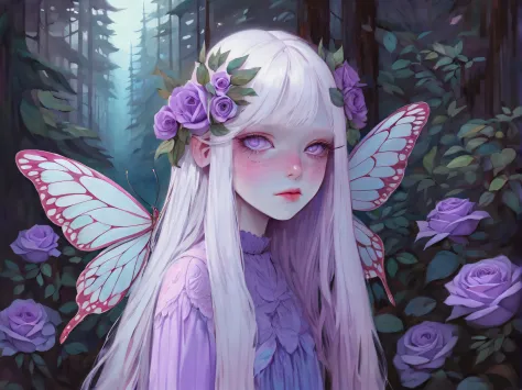 Albino butterfly girl standing, ((above waist)), (largeeyes, Eyes are delicate and beautiful, Beautiful and delicate face, full ...