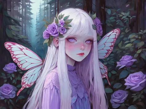 albino butterfly girl standing, ((above waist)), (largeeyes, eyes are delicate and beautiful, beautiful and delicate face, full ...