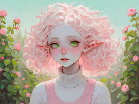 albino elf girl station, ((above waist)), shot from far away, (largeeyes, eyes are delicate and beautiful, beautiful and delicat...