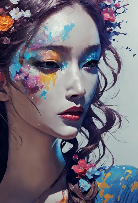 surrealist artwork、Design highly polished digital artwork。, futuristic femme fatale、(A girl hiding half her face with flowers:1....
