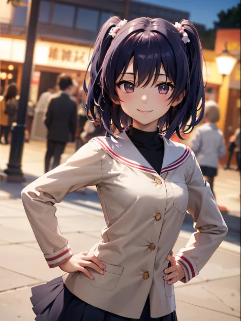 top-quality、animesque、 [3d images:1.15],hight resolution、kotomi ichinose, kawaii girl、twin-tailed、a smile、park background、a cute...