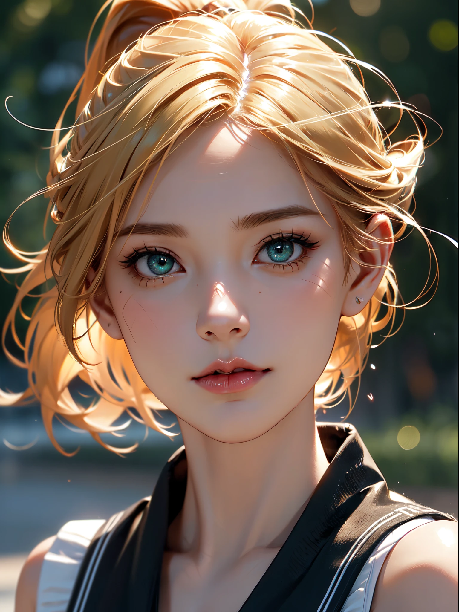 masutepiece, Best Quality, High quality, High Definition, high quality texture, high quality shadow, high detailing, Beautiful detailed, Finely detailed, extremely details CG, Detailed texture, realistic representation of face, Realistic, Colorful, Delicate, Cinematic Light, side lights, Lens Flare, Ray tracing, Sharp Focus, (Intricate details, makeup, pureerosface_v1:0.5), (Detailed beautiful delicate face, Detailed beautiful delicate eyes, A perfectly proportioned face, High detailed skin, Detailed skin, best ratio four finger and one thumb, upperbody shot,  (Large breasts), (cleavage),  ((Smooth texture, Realistic texture, Photorealistic)),  (Detailed beautiful eyes, Beautiful eyelashes, Green eyes), (((green eyes))), (Blonde semi-long hair, Ponytail), 1 woman,  at poolside,  (((sailor shirt, Sleeveless, Open front))),   (Beautiful face, Cute face, Detailed face),   (((Sunny))), Perfect Eyes Eyes