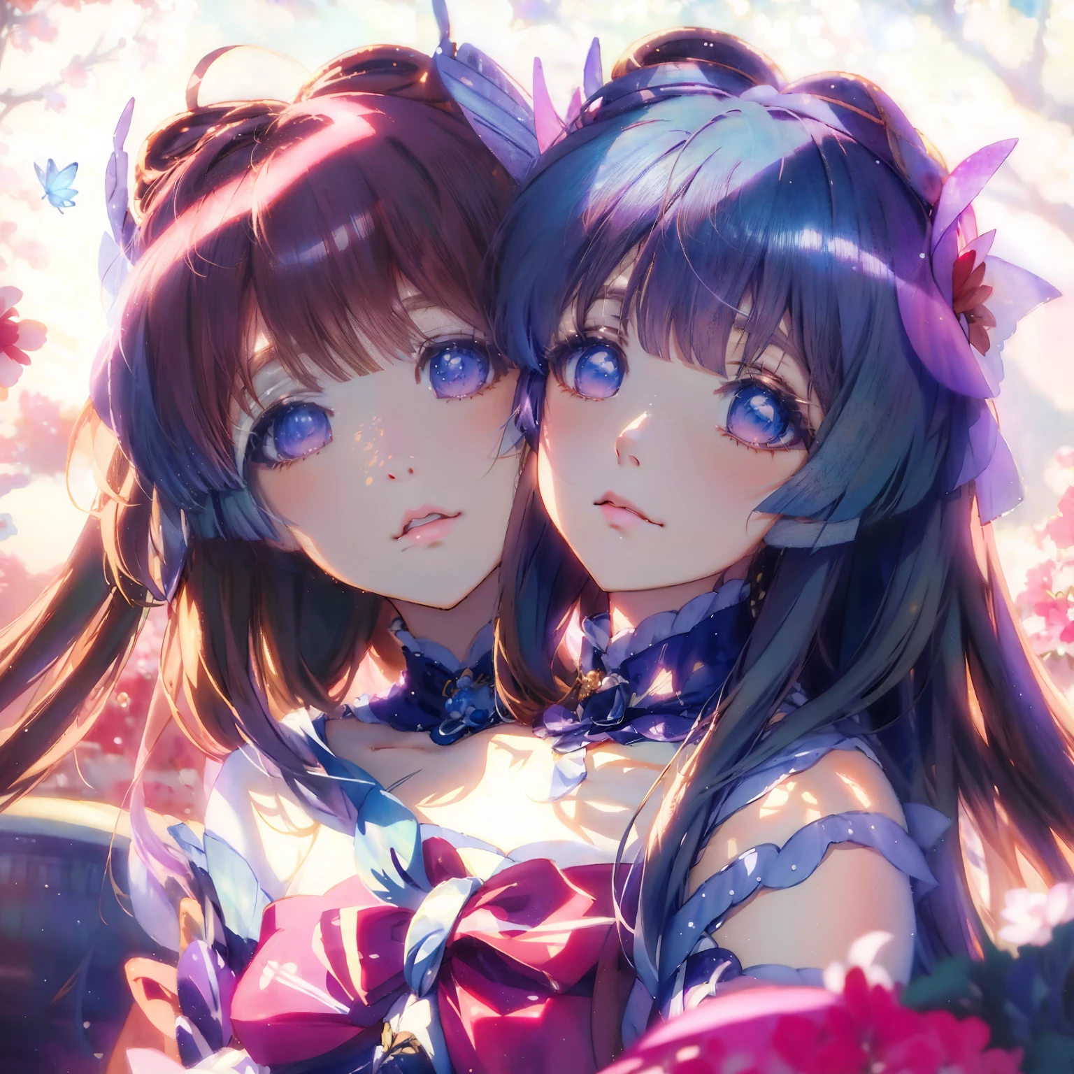 (masterpiece, best quality), best resolution, (2heads:1.5), 1girl, kokomi character, conjoined, anime girls with long hair and butterfly wings in their hair, two beautiful anime girls, anime styled 3d, beautiful anime style, 3d anime girl, 🌺 cgsociety, anime highly detailed, beautiful gemini twins, 3 d anime realistic, realistic anime 3 d style, anime 3 d art, beautiful anime girl, photorealistic anime, anime style 4 k, anime girls