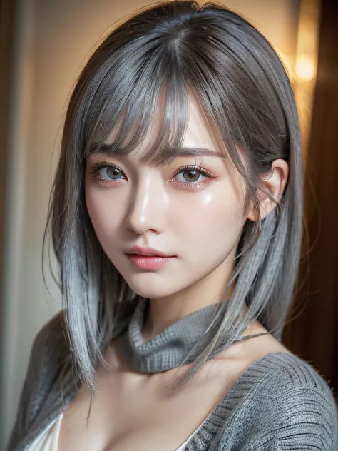 (masuter piece:1.3)、(8K、Photorealsitic、Raw photography、top-quality: 1.4)、(1girl in)、美丽的面容、(Lifelike face)、(Gray hair:1.5)、(Mediu...