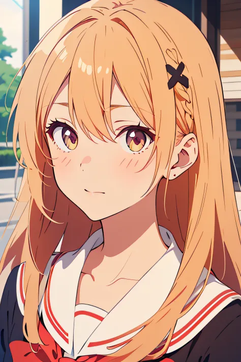 (Best Quality,masutepiece:1.2),(Anime style,Comic Core:1.1),1girl in,cute-style,Adorable,extremely detailed eye,extra detailed face,very detail hair,About Hipder,8K,resolution,High School Girl,Sailor Uniform,