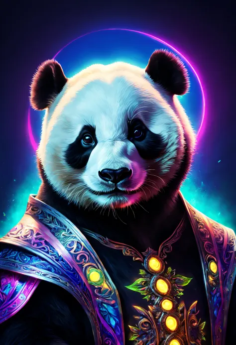 Portrait of a Panda with blacklight makeup, fantasy, highly detailed, digital painting, artstation, concept art, sharp focus, il...