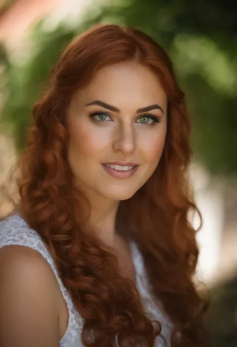 A close up of a woman with long red hair wearing a black dress - SeaArt AI