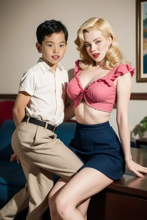 mom and son , mom and son having sex, 28 years old tall busty blonde  marilyn monroe with young smaller boy 9 years old having s...