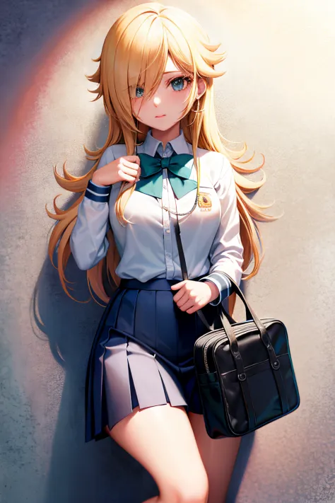 garota de anime em uniforme escolar segurando uma bolsa rosa, magical school student uniform, anime aesthetic, uma aluna hiperre...