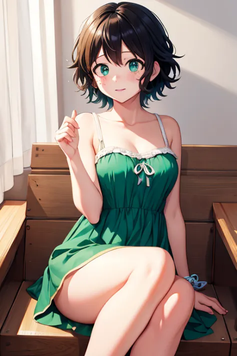 A feminine Izuku Midoriya in a pretty sundress