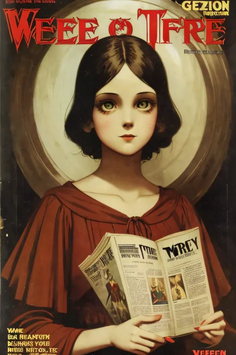 cover mistery magazine weird tale full lenght girl, cute face full lenght , girl pose for cover horror magazine weird tale , mag...