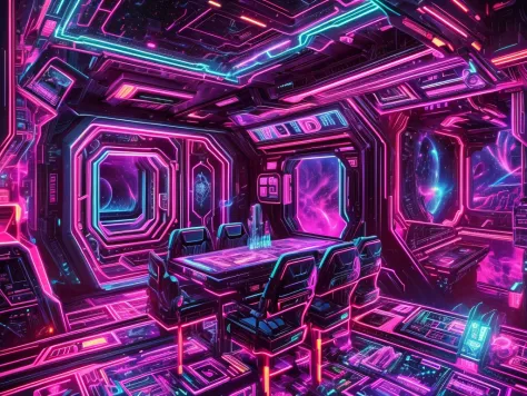 （space black light art），（high perspective：1.2），in space，large aircraft carriers，space underneath the spaceship，cyber punk persso...