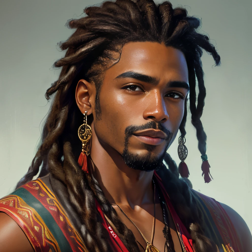 A close up of a man with dreads and a necklace - SeaArt AI