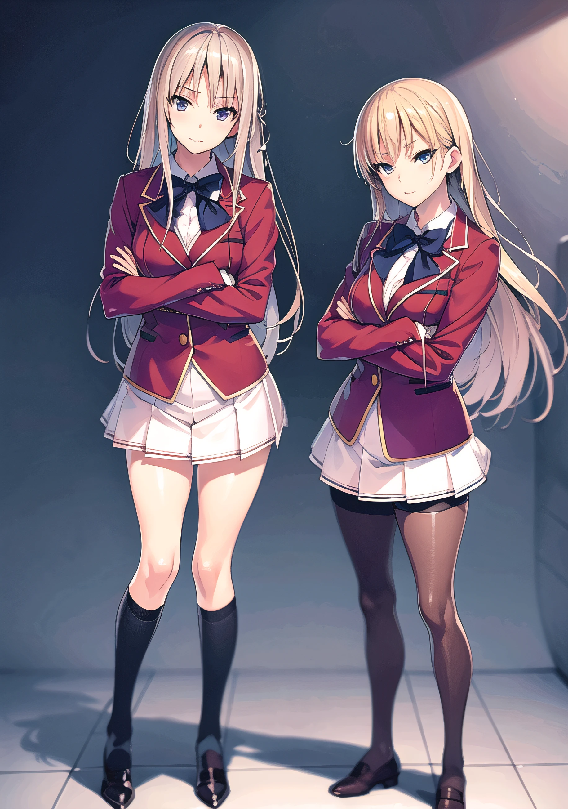 Two anime girls in school uniforms standing next to each other - SeaArt AI