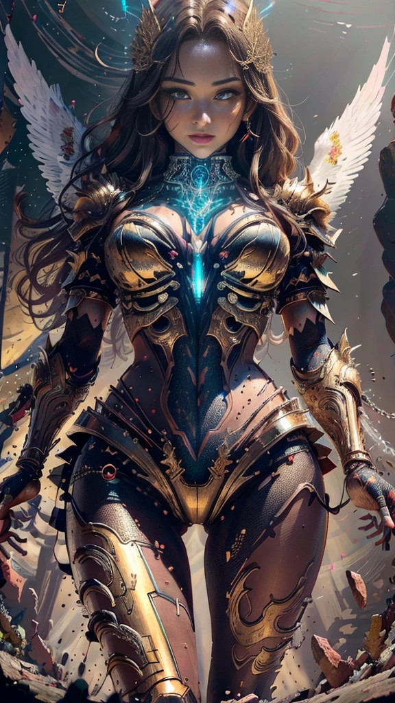 (tmasterpiece), Wearing a full set of golden angel armor, top-quality, Expressive eyes, s the perfect face, Red skin, Feathers on legs and arms, Angel woman, Light magic, Light Ball Palm Spell, 8K_the wallpaper, highly detail eyes, The body details are very high, very detailed fingers, (Digital artwork), (Detailed manga illustrations), (detailed line art), (perfect pubic)) parfect anatomy, best hand)), (Complicated details: 1.3), (The is very detailed: 1.3 ),  (illustratio :1.3 ), (Focus sharp:1.3), (natural soft light:1.05), (Bright color:1.3),