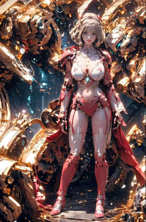 (​master piece:1.2), Top image quality, PIXIV, Robot Girl,breastsout,arma, The sword, s Armor, Hold your weapon, ngel, holding a sword, 独奏, gauntlets, cape, red cloak, Navel Ejection, helmets, Torn Cape,  is standing, SHINES, shoulder armer,Pink Theme, pau...