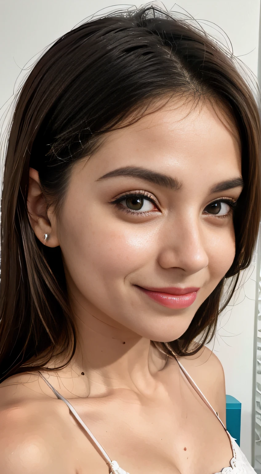 A close up of a woman with a necklace and a white top - SeaArt AI