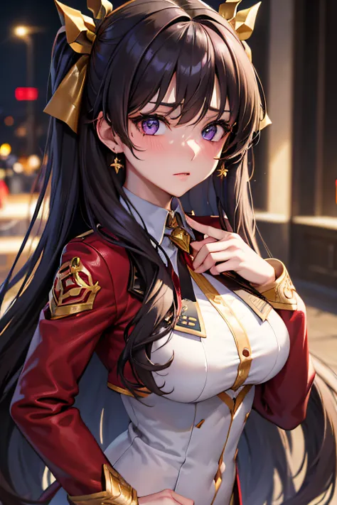 (masterpiece), best quality, expressive eyes, perfect face, 1girl, solo, ishtar, ishtar fate, purple eyes, black hair, gold hair...