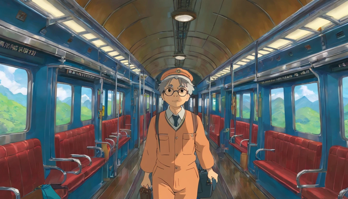 Anime character in a suit and tie walking down a train - SeaArt AI