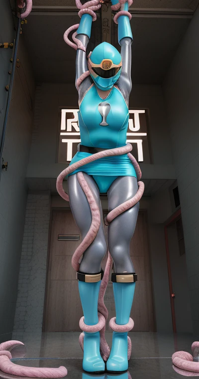 (Best quality at best, tmasterpiece, RAW photogr,ultra - detailed:1.2), 1个Giant Breast Girl,White transparent pantyhose,open legs，tentacle penetrate groin,Intracorporeal , Wet with，NSFW, suffocating, arms tied up,