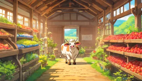 Inside the farm，a beautiful little cow，